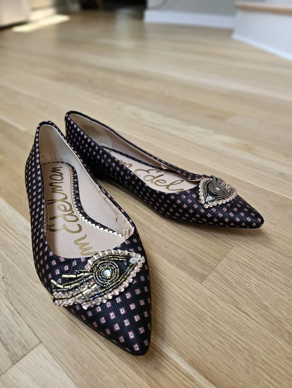 Sam Edelman Rafaella 2 Black Beaded Eye Pointed Toe Dressy Flats Women’s 6.5